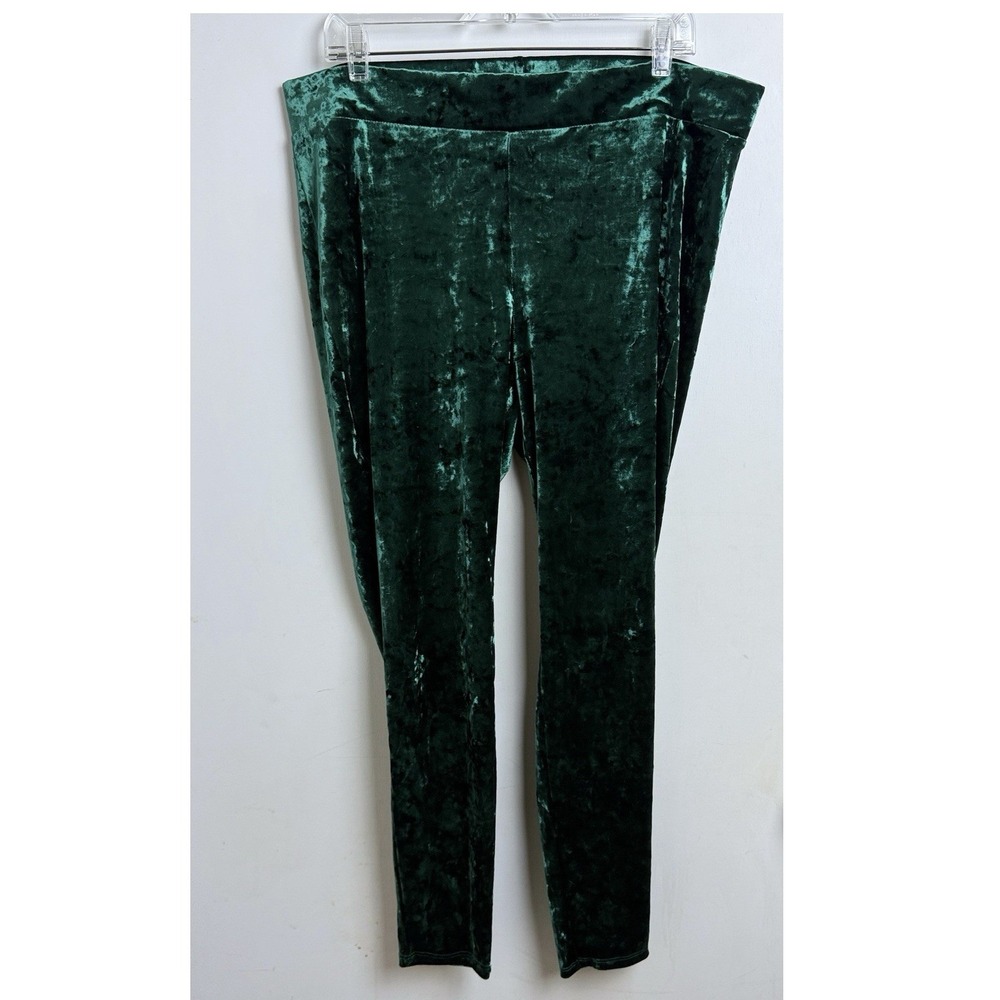 Torrid Women Emerald Green Velvet High Rise Stretch Leggings Size 3 Holiday Edgy